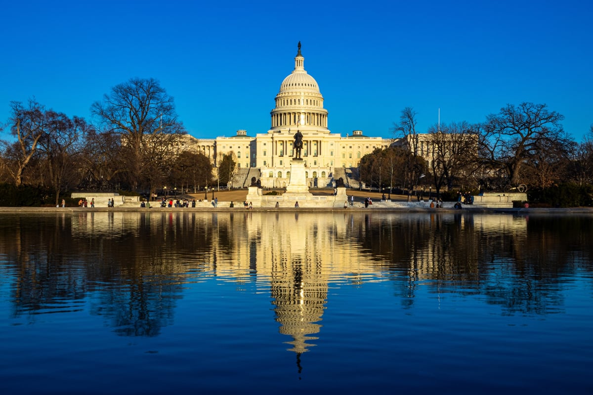 United States Capitol Building in Washington, DC at sunset reflecting in the National Mall pond - serving Arlington and Northern Virginia businesses